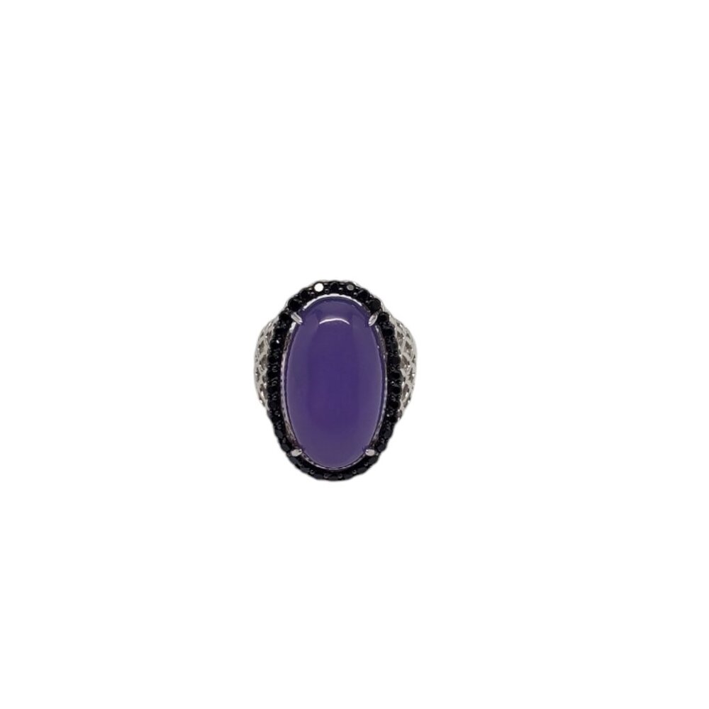 JOY Sterling Silver Purple Jade & Black Rhinestone Ring Size 8 #18807